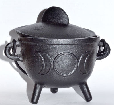 5" Triple Moon Cast Iron Cauldron W/ Lid